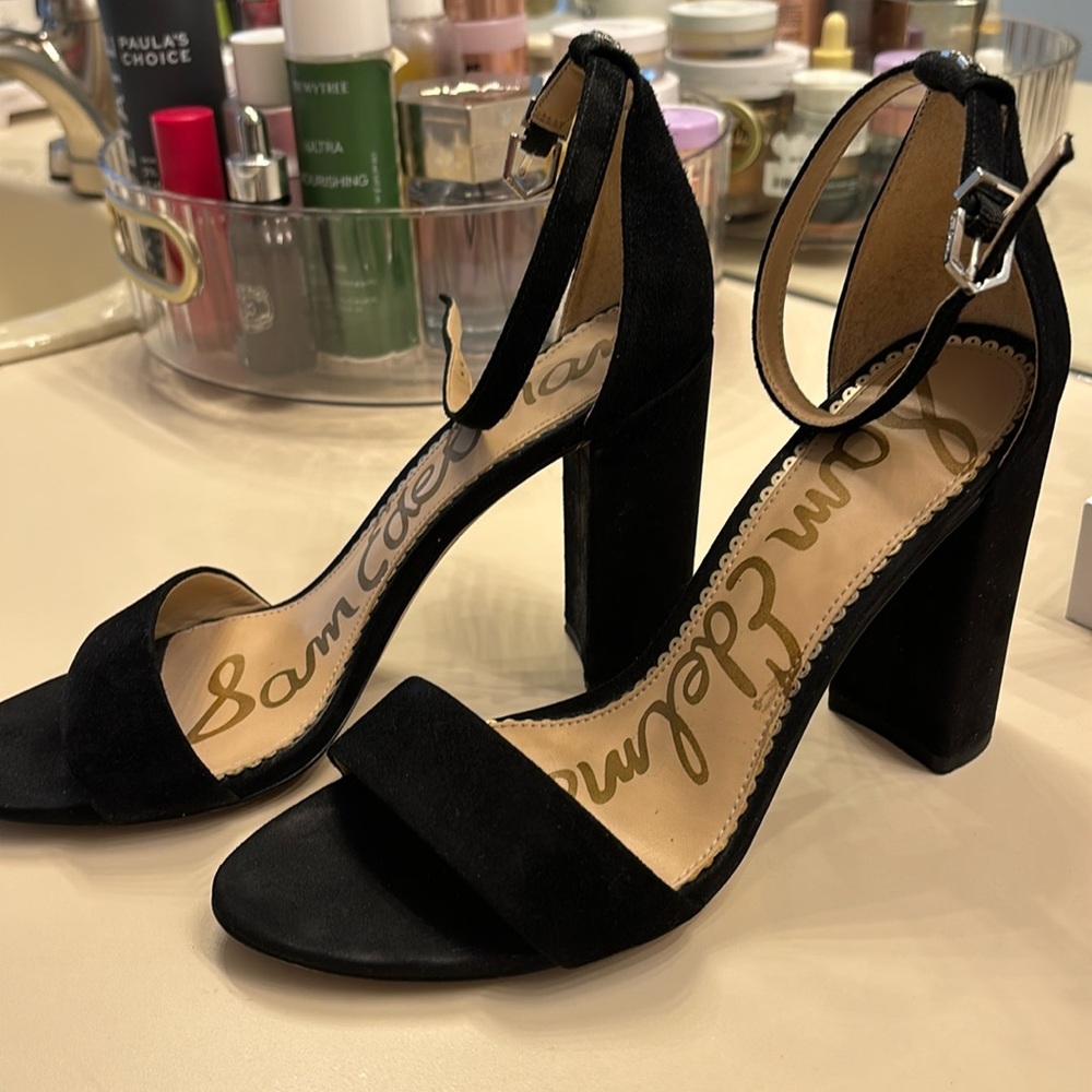 Sam Edelman black, suede sandals, heels, size 8 ankle strap